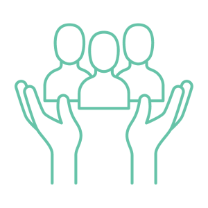 icon showing hands supporting a group of three people