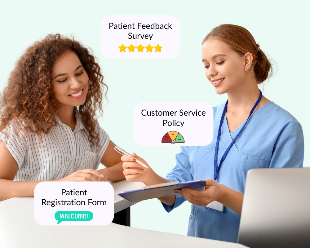 typical reception scene with floating graphics of example templates that could be used
